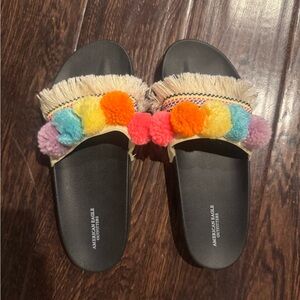 American Eagle Pom Pom Slide Sandals